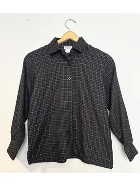 Vintage Black Metallic Check Flannel Button Up Shirt Small - 90s Bon Worth